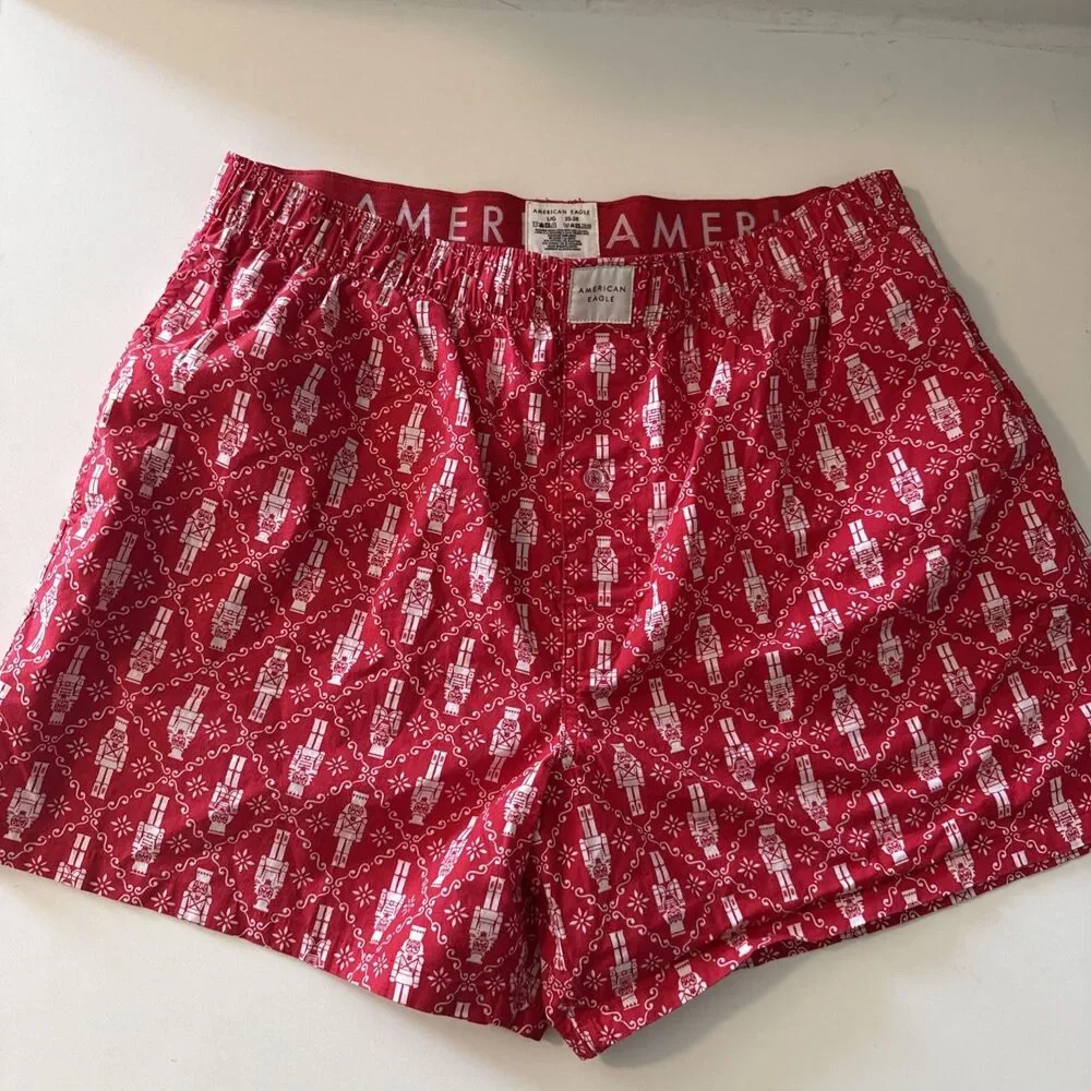 American Eagle Flex Boxer Shorts Size Large Red Christmas Holiday Nutcrackers